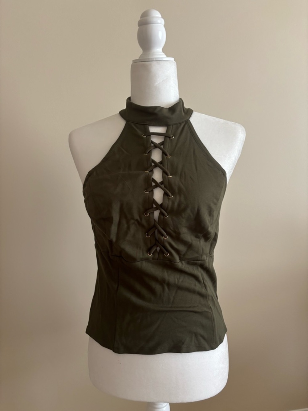 bebe Olive Lace-Up Halter Top
